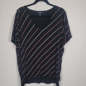 Alfani Striped V-Neck Black Top